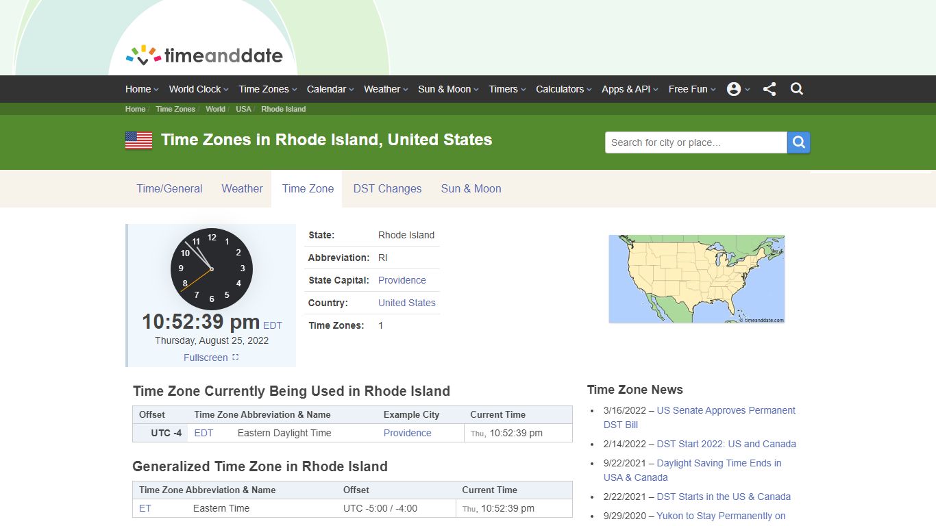 Time Zones in Rhode Island, United States - Time and Date